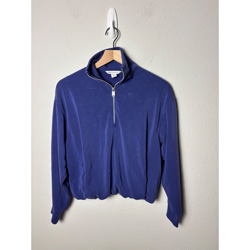 Athleta Seasoft 1/4 Zip Pullover Blue Bubble Hem Tencel Modal Sweatshirt XS
